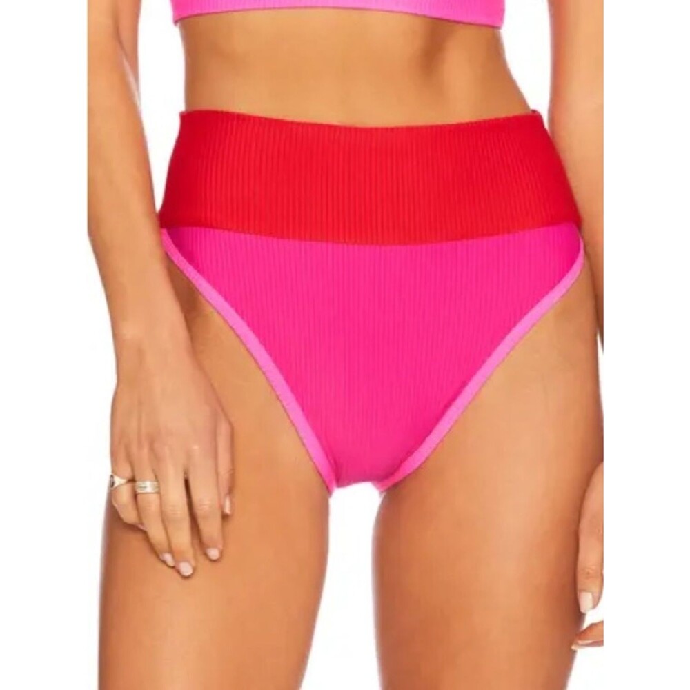 Beach Riot Emmy Fuchsia Red Neon Pink High Waisted Bikini Bottom, XL